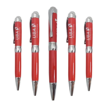 High End Luxury Heavy Red Metal Bank Pen with Crystal Head Personalized Logo