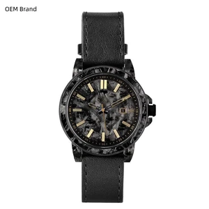 OEM Custom Logo Leather Strap NH35 Mechanical Watches 100M Waterproof Automatic Watch With Carbon Fiber Case