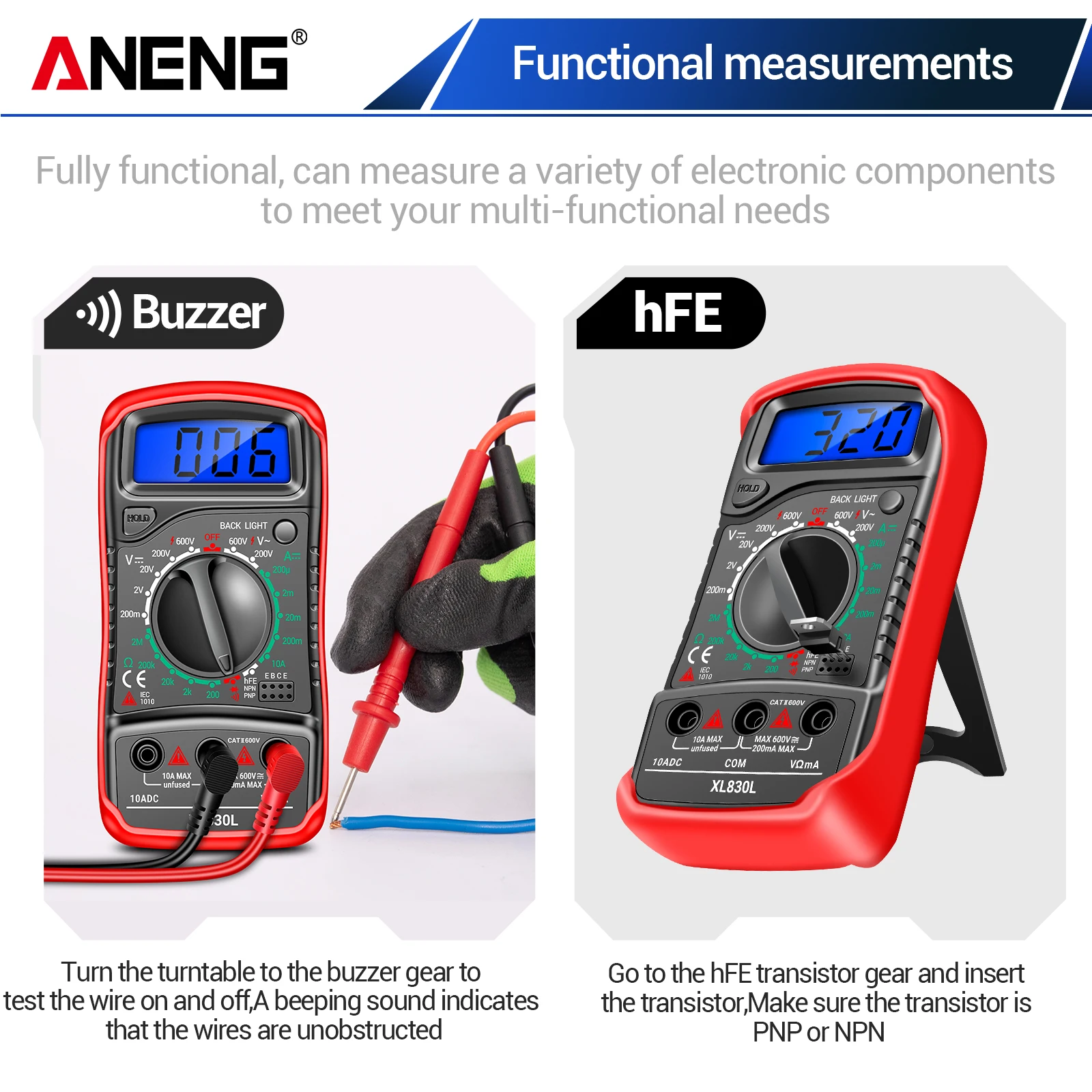 For ANENG XL830L Digital LCD Pocket Multimeter Professional Electric Voltmeter Ammeter Fuse AC/DC/ OHM Tester
