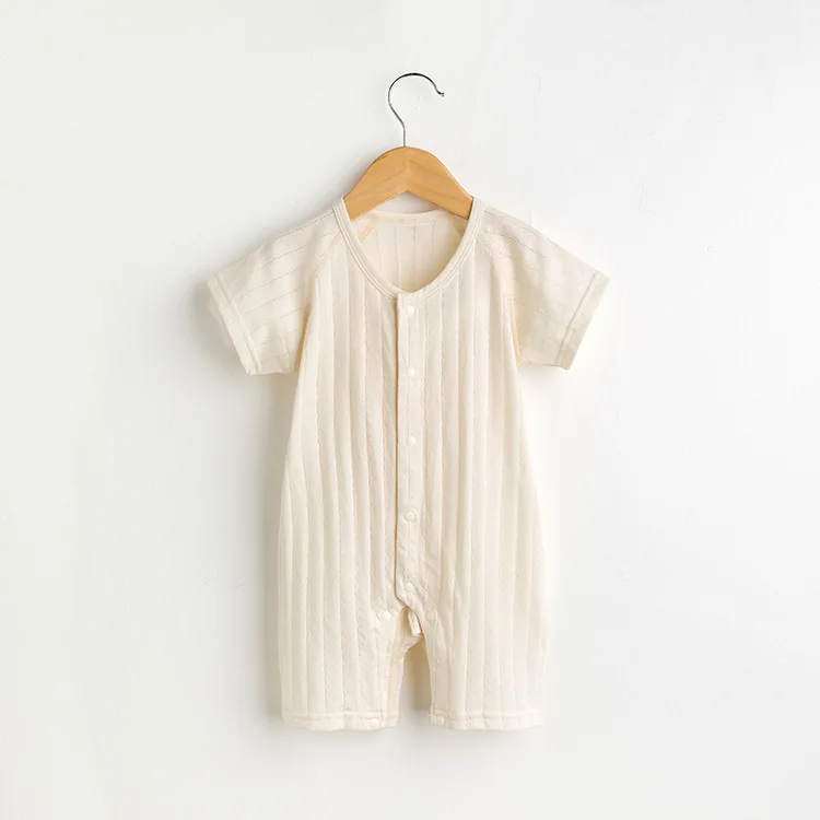 Бесплатный образец австралийские американские комбинезоны для новорожденных Детские льняные с коротким рукавом простые детские Комбинезоны на бретелях
