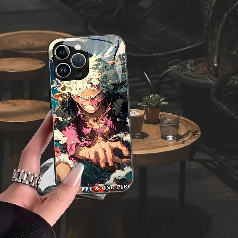 10 Designs Hochwertige Anime Monkey D. Luffy in Nika-Stil Glasrckseite  Handyhllen fr Mobiltelefone