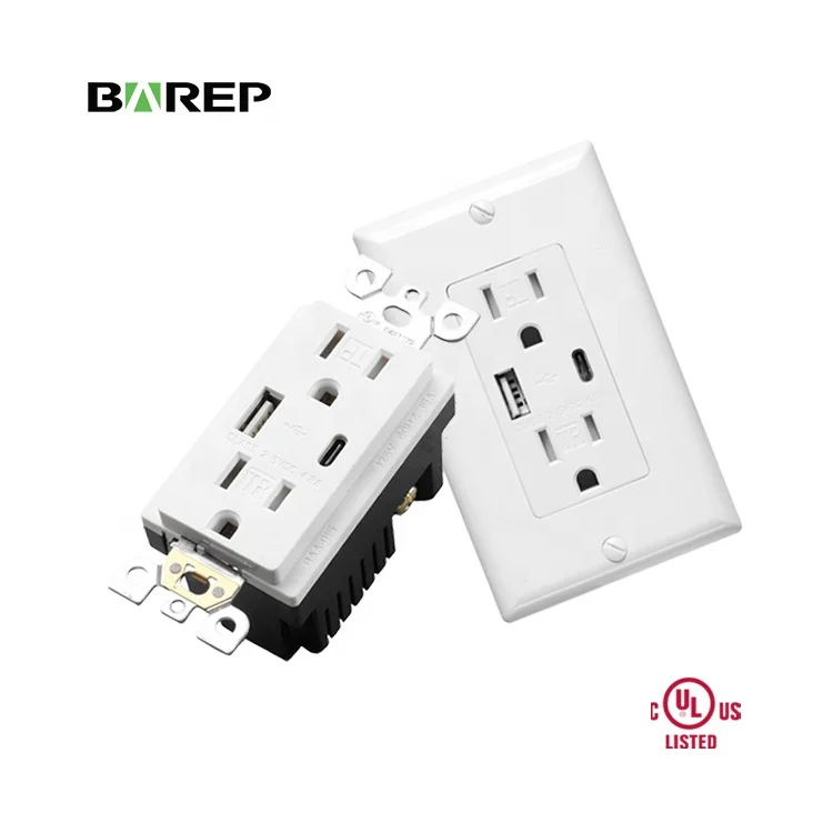 BAREP UL Listed 15A GFCI Outlet with Dual USB a & C Ports, Tamper-Resistant Self-Test GFI Wall Socket, Toma De Corriente