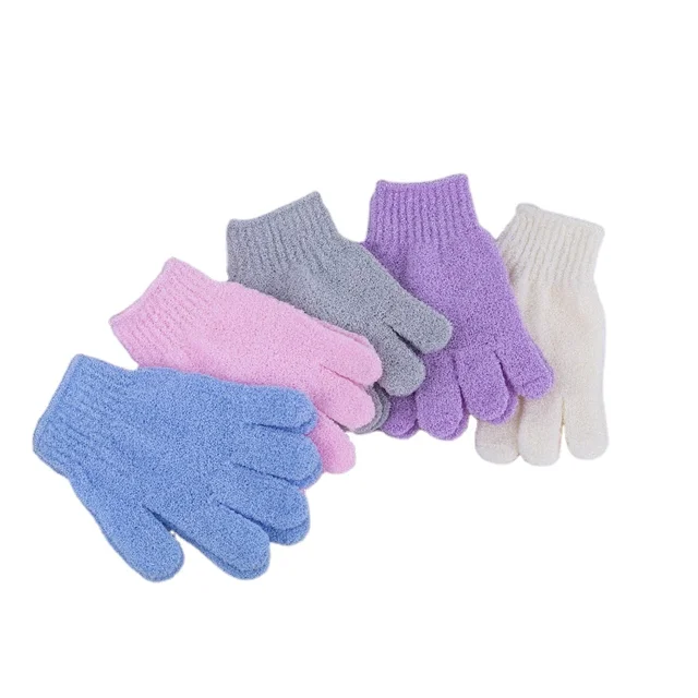 Wholesale Exfoliant Five Finger Body Nylon Custom Shower Mitt Scrubber Exfoliating Bath Gloves