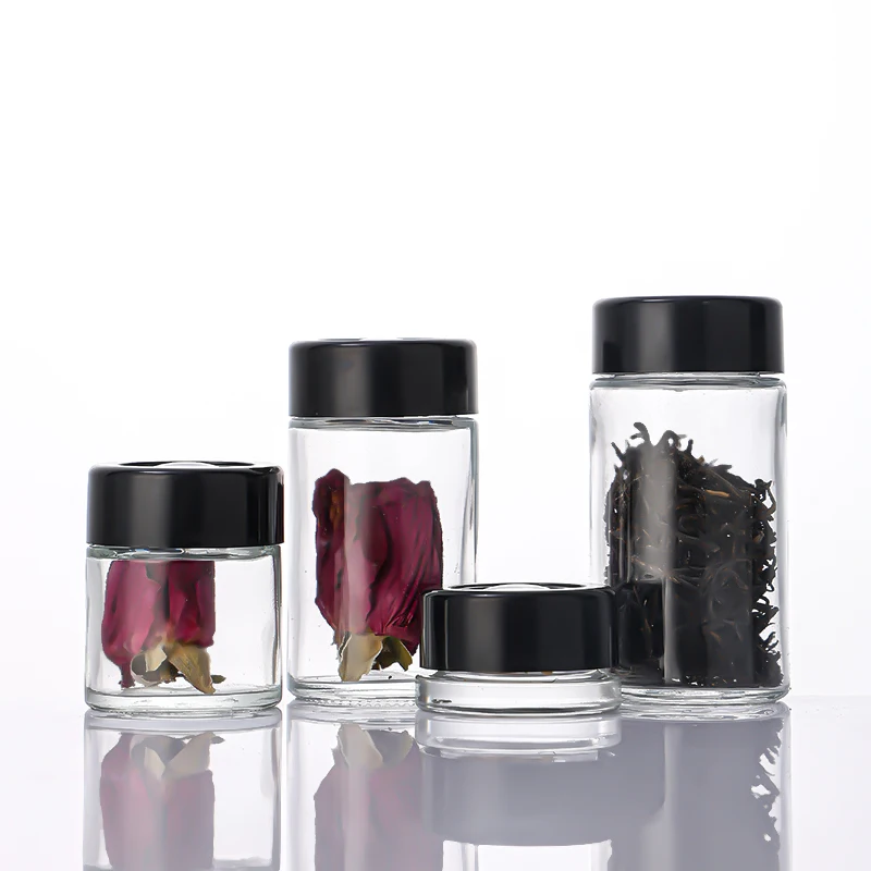 Child-Resistant 30ml/60ml/120ml Glass Airtight Smellproof Storage Jars Black Plastic Lid Dry Flower Cosmetic Eye Cream Other Dry