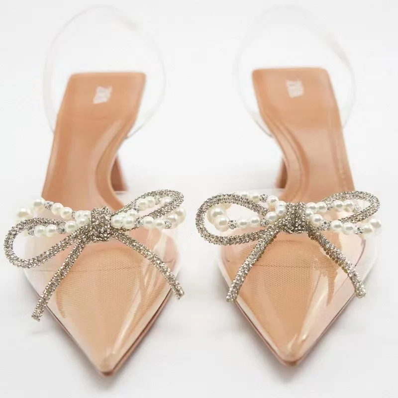 New Bow Decoration Pointed High Heel Baotou Goods High Heel Sandals
