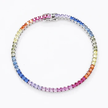 Blossom CS Jewelry Factory's 925 Silver Rainbow Tennis Bracelet for Women Square Zircon 1.5mm/1.75mm/2mm/3mm for Gifts