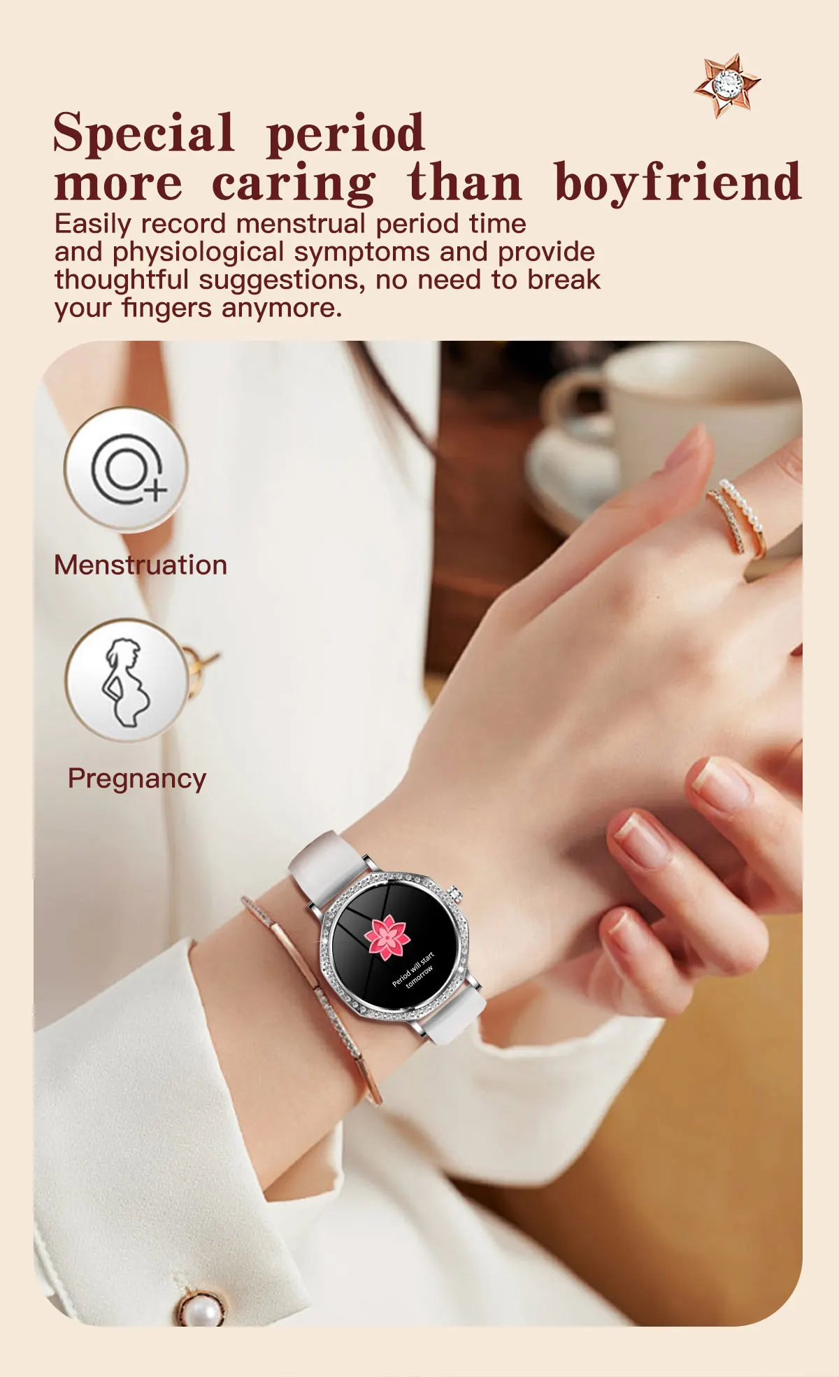 product ultra thin women smart watch heart rate recording fitness exercise modes gps tracking support ai voice blood oxygen monitoring-8