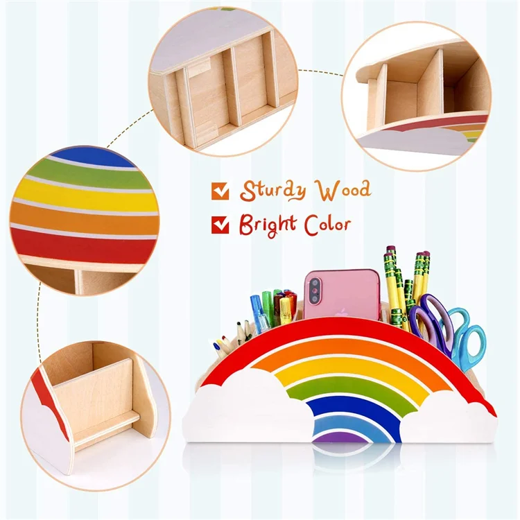 Amazon Лидер продаж товары для классной комнаты Радужный карандаш Настольный органайзер деревянный держатель для ручки