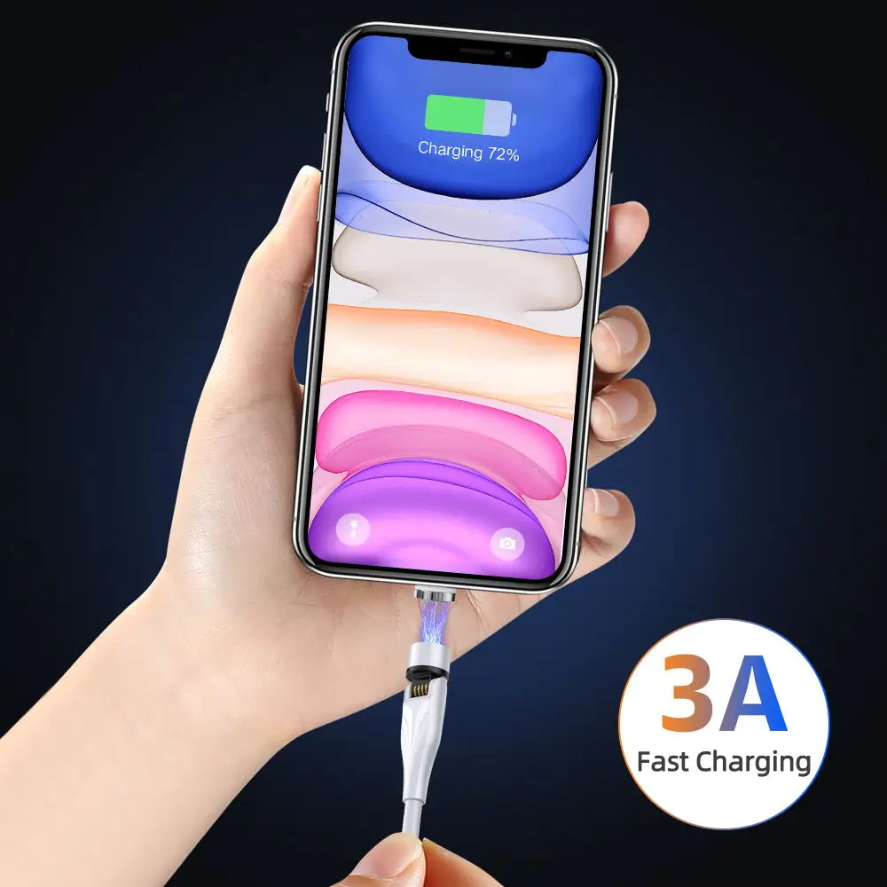 
 Оптовая продажа с фабрики, вращение 540, 1 м, 2 м, кабель usbc для мобильного телефона, быстрая зарядка, 3 А, зарядка данных 3 в 1, магнитные зарядные usb-кабели  