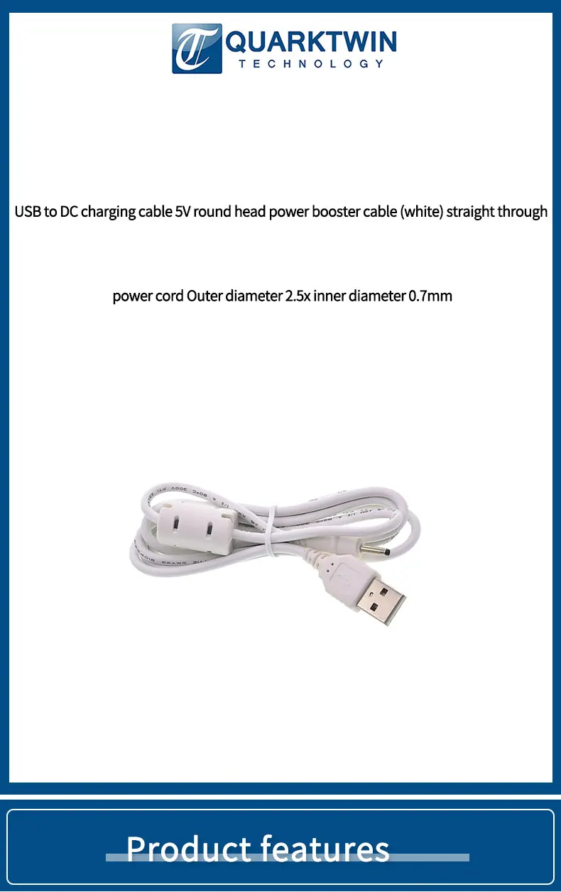Usb To Dc Charging Cable White Straightthrough Power Cable Outer