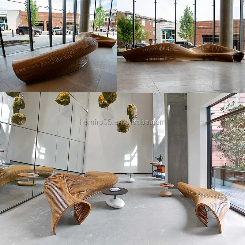 Shopping Mall Lobby Lounge Chair Custom Public Seats Wooden Creative  Slicing Chair Hotel Lobby Lounge Area Solid Wood Chair