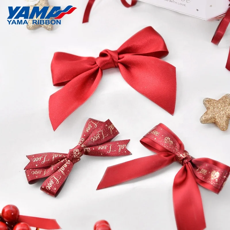 Yama Factory Custom Size Satin Bows Pre Tied Gift Ribbon Bows With Elastic Loop