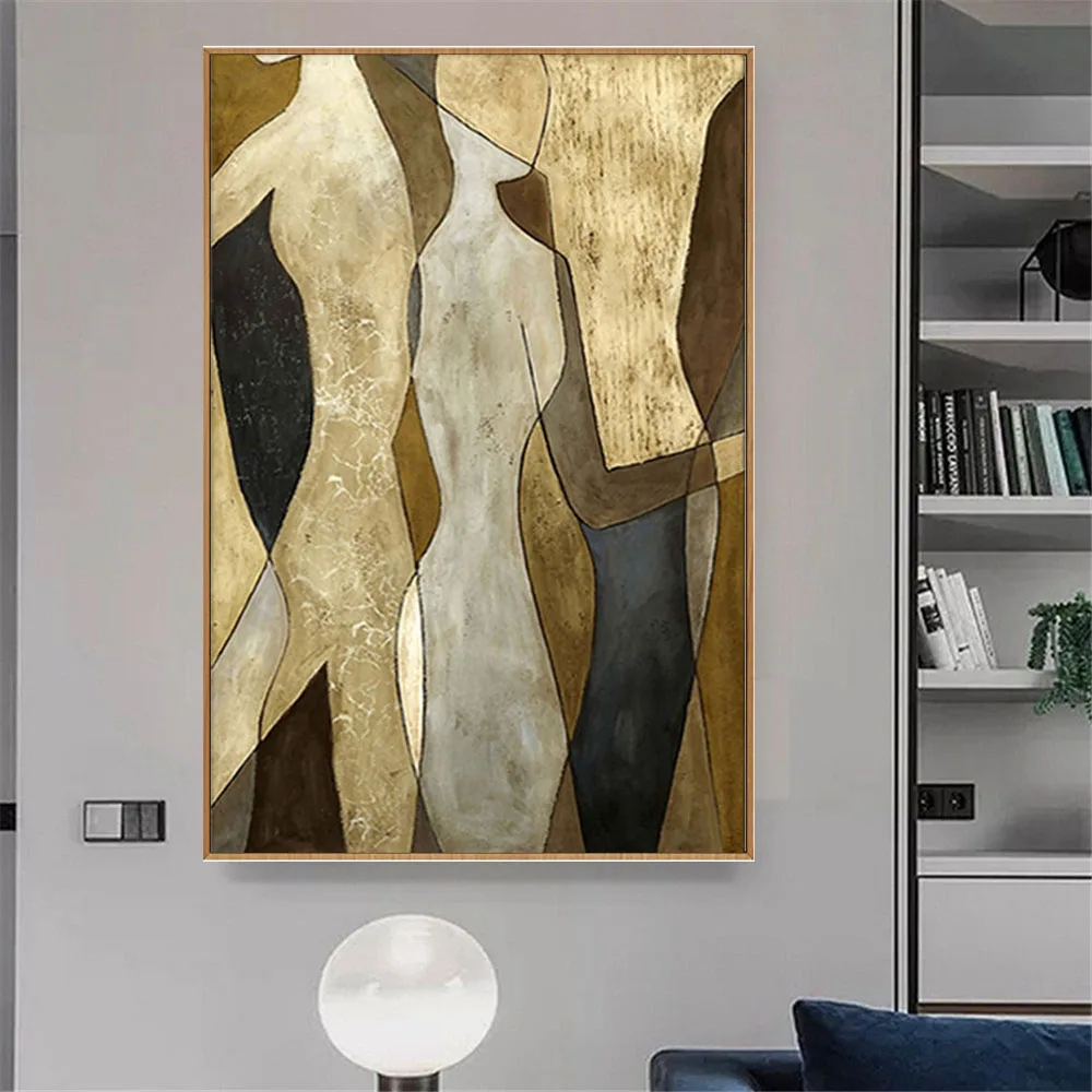 Living Room Entrance Wall Retro Home Decor  Classical Gold Leaf Oil Picture  Hand Painted Wall Art Paintings
