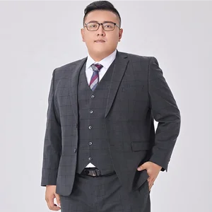 Plus-size Suit Men's Loose Wedding Dress Fat Suit Men's Grey Plaid Business Casual