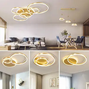 JACKSUN LED Circle Rings Ceiling Light Circle Acrylic Aluminum Gold Ceiling Lamp for Bedroom Study Hotel Lighting