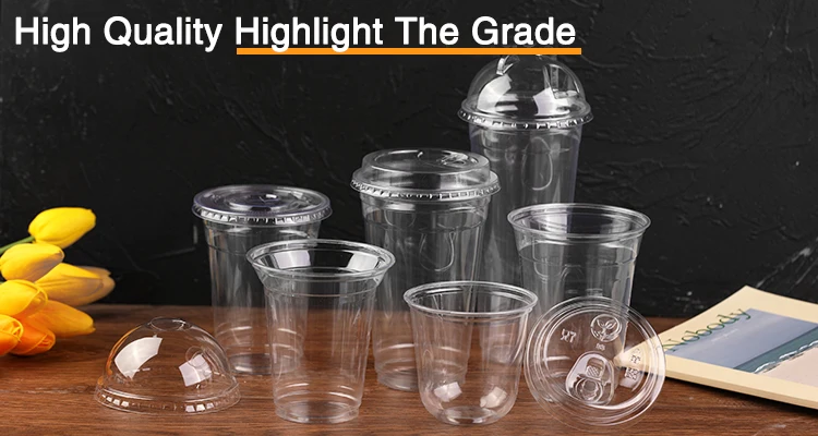 Custom 12oz 16oz 24oz  32oz disposable clear fruit beverage smoothie plastic cup with pet lids supplier