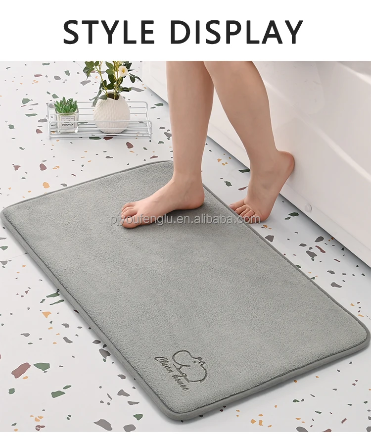 Top Luxury  Quick Dry 38D Slow Rebound Memory Foam Coral Fleece Thickened 2.5cm SBR Bottom Laser Logo Custom Bath Mat details