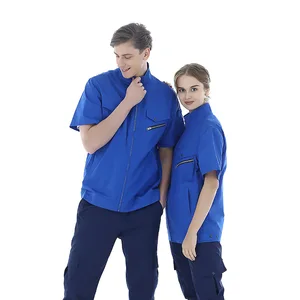 Customized Summer Short Sleeve Anti-Static Breathable Cotton Work Coverall for Driver Construction Mechanic Flame-Retardant