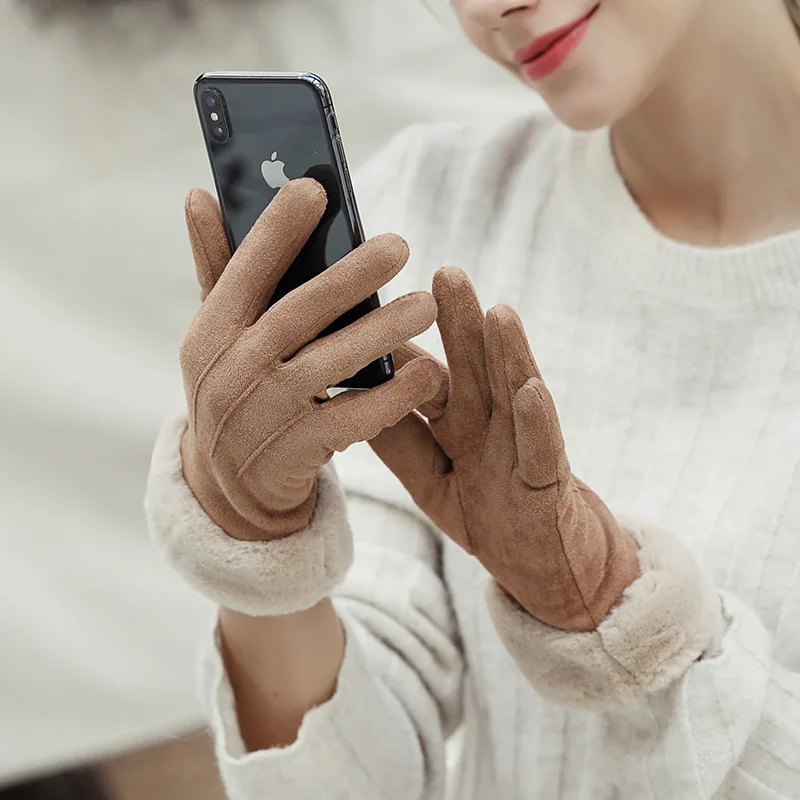 Touchscreen Nappa Genuine Leather Mitten for men's Texting Driving Fleece Lining