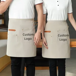 Custom Embroidered Adjustable Canvas Apron Leather Patch Waterproof Kitchen Aprons for Women