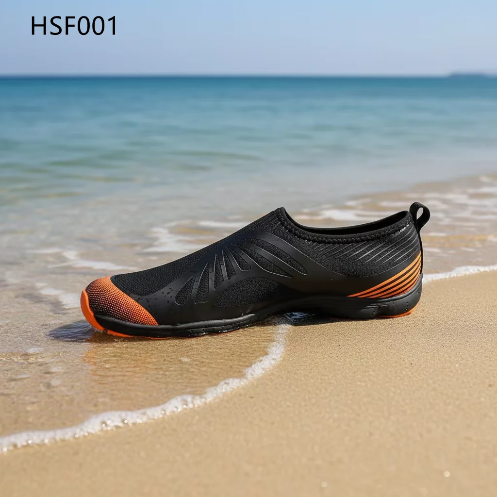 HY,Factory Direct Summer Sea Surf Quick-drying Fabric Swimming Shoes Anti-skid Rubber Sole Black+orange Function Shoes HSF001