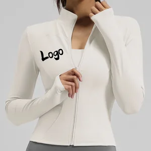 Custom Logo Print Women's Active Sports Jacket Breathable Silk Lightweight Yoga Zipper Solid Exercise Running Training Jacket