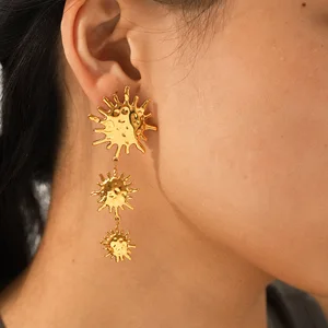 MW Fashion Stainless Steel 18K Gold Plated Drop Flower Pendant Earrings Women Party Gift