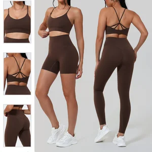 High Quality 2 Piece Fitness Clothing Sportswear Gym Leggings Activewear Sports Shorts Bra Women Workout Wear Yoga Sets