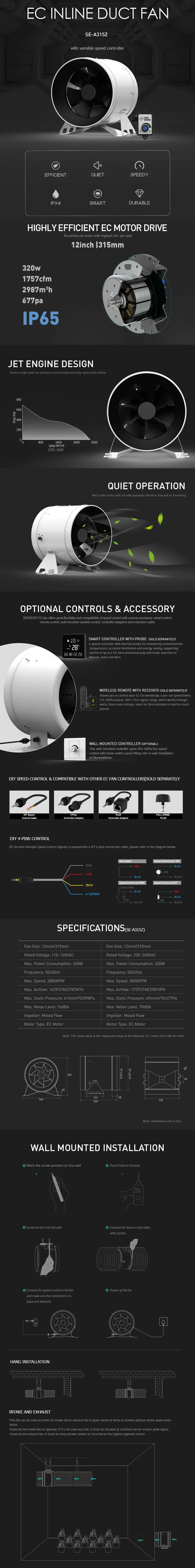 Flow Inline Can Fan, 315mm/300mm, 110-120V, 1757 CFM - detail 2