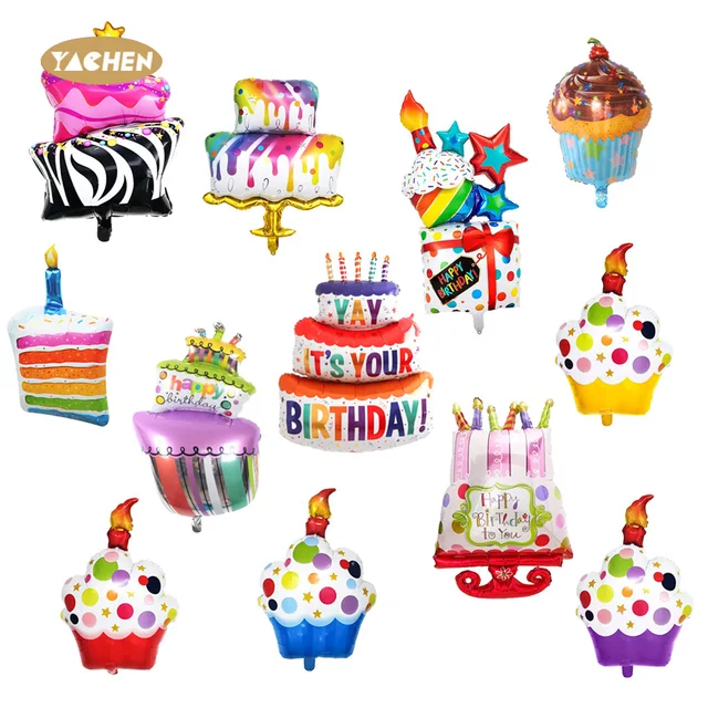 Yachen wholesale custom cake shape big helium mylar foil happy birthday balloons for kids birthday party decoration supplies