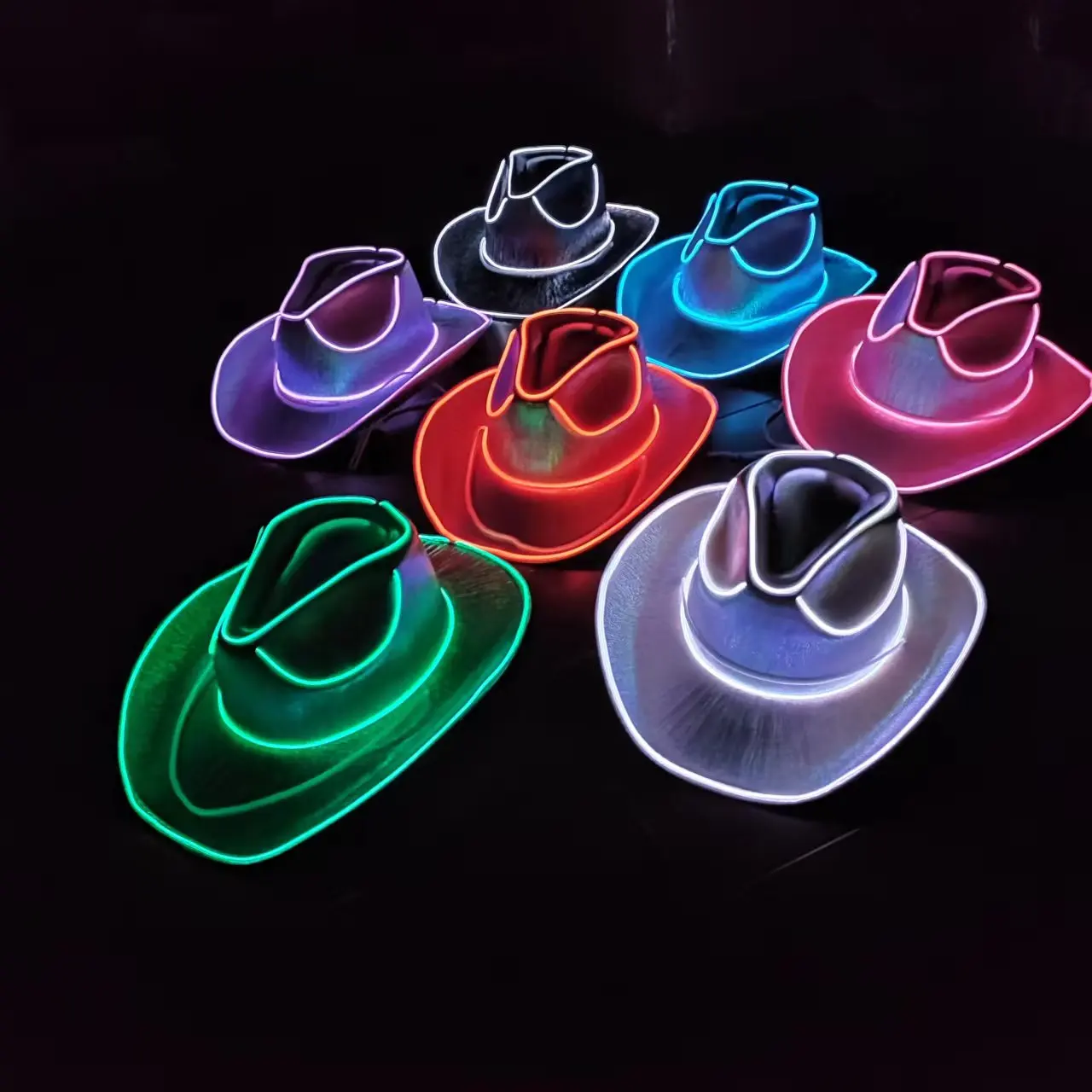 Customized Flashing Neon Led Light Up Cowboy Hat Adult Cowboy Pink Cowgirl Hat For Halloween 8739