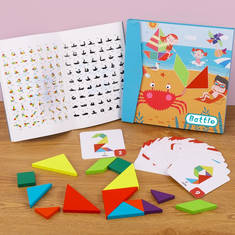 Multifunctional Creative Shape Puzzle Montessori Toy 3D Wooden Craft Battle Tangram Puzzle