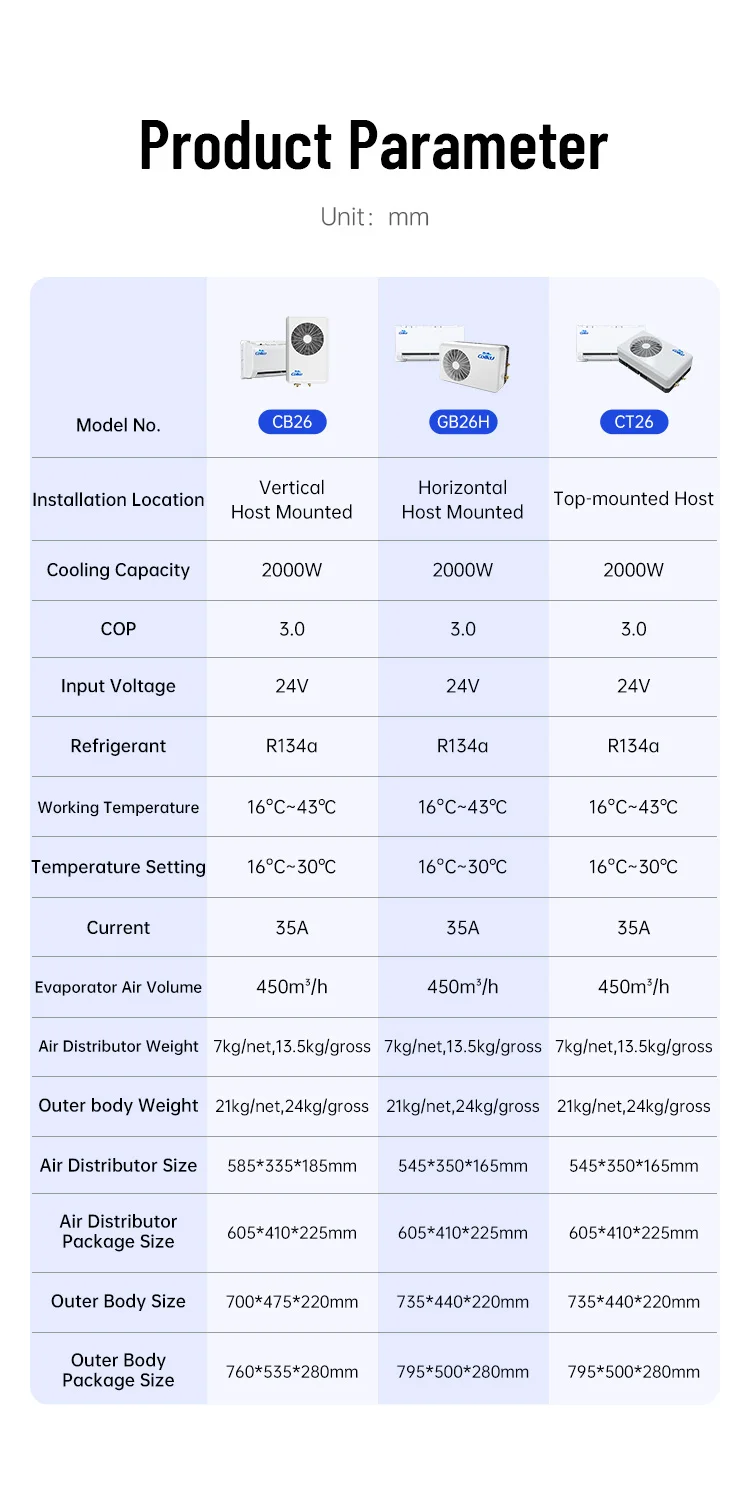 Truck-Specific Cooling System Dc 24v Split Rooftop Mounted Air Conditioner for Truck