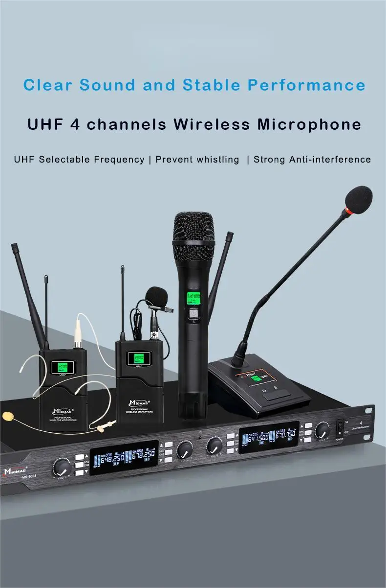 Factory 4 Channel Wireless Microphone System High Quality For Widely ...