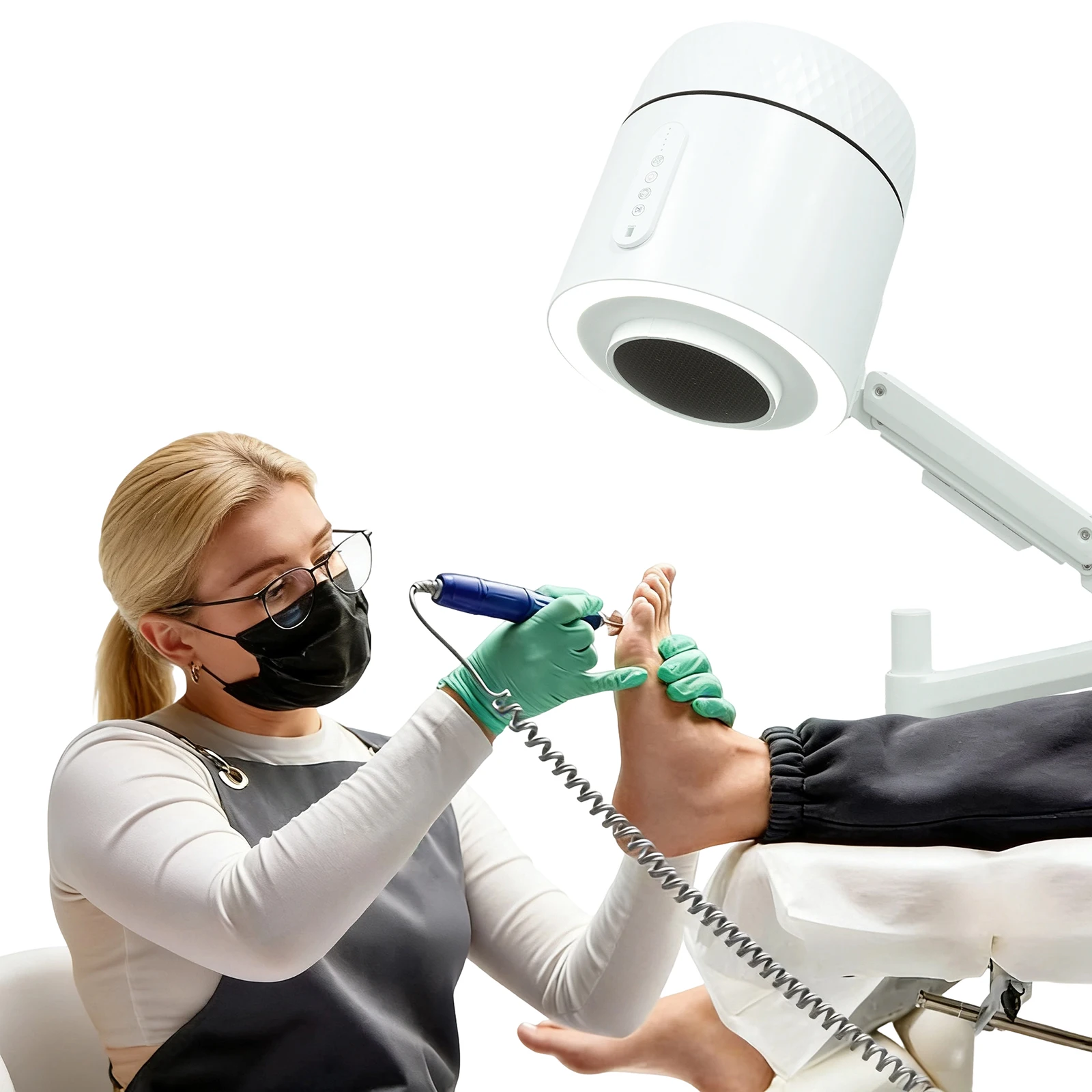 2028 Latest Strong Manicure Extractor Adjustable LED Lamp AT4BLANC Nail Vacuum Dust Collector for Pedicure Podiatry Salon