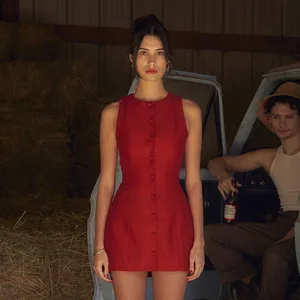 2026 Summer Satin Solid Mini Dress Elegant Button Sleeveless Woven Red Casual Business Empire Waist Pencil ODM