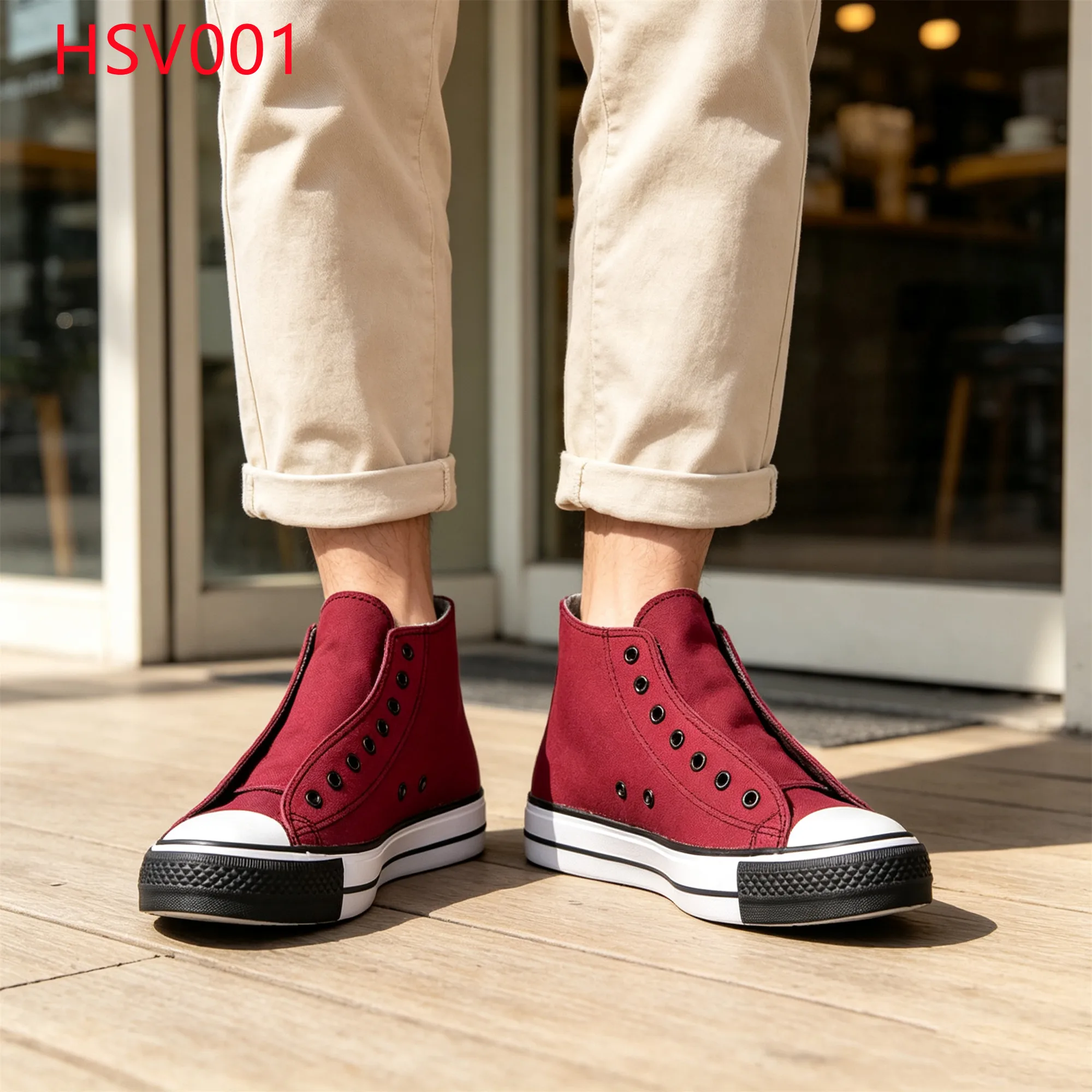 LXG,street Fashion Lightweight Burgundy Hua Singh Sneakers Campus Walk Vulcanized Construction Mid-cut Student Shoes HSV001
