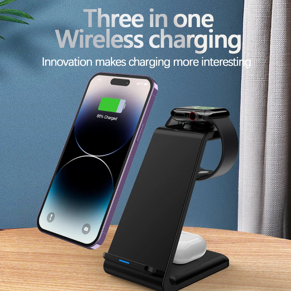Multi-functional 3-in-1 Wireless Charger for IPhone IWatch AirPods, Desktop Wireless Charging Stand, 15W Fast Charging Q740