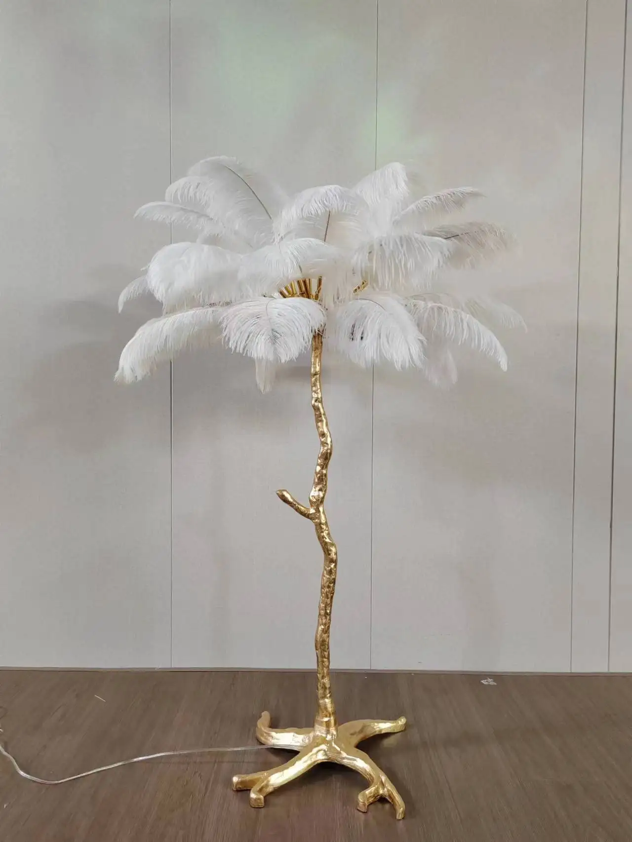 Modern Feather Funkyled Palm Tree Floor Lamps High Quality Copper Branch Art Romantic Living Room Led Lamps