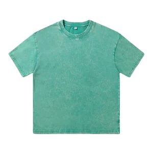 Unisex Retro 230G Heavyweight 100% Cotton Short Sleeve Oversized Washed T-Shirt with Solid Pattern Knitted Fabric