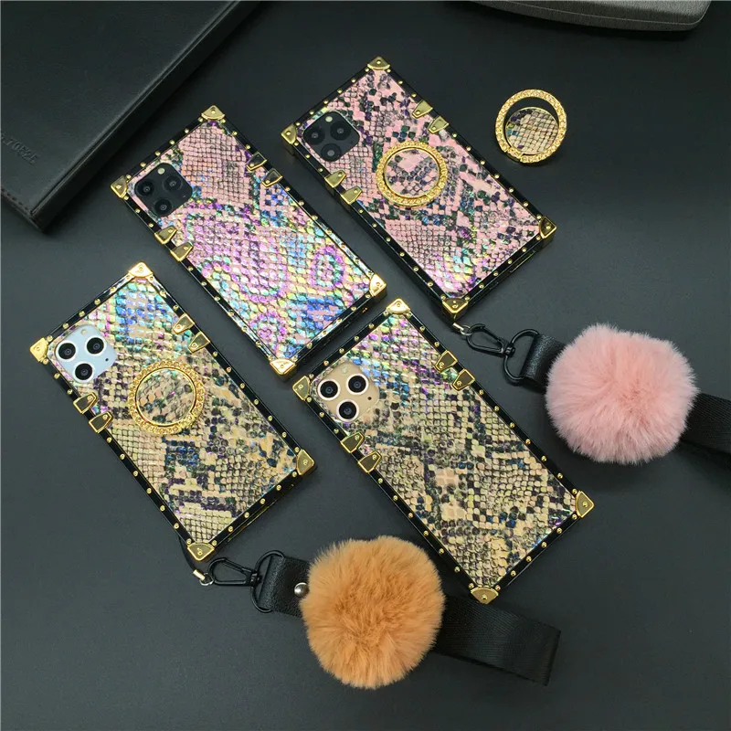 Colorful Snake Skin Cover Square Phone Case for Samsung Galaxy Note 10 Plus 20 9 8 S8 S9 S10 S20 S21 Ultra A71 A9 A50 A70 A51