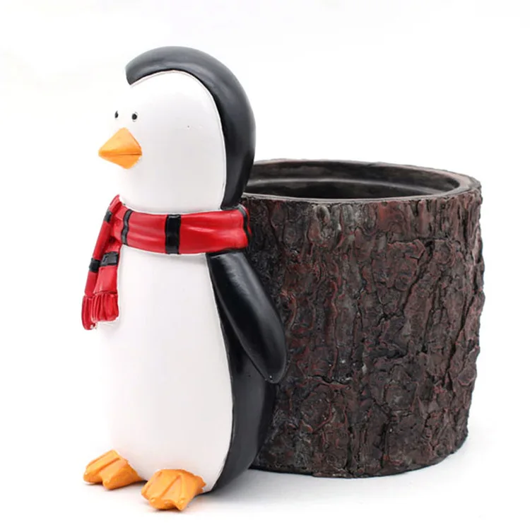 Custom Made Animal Shape  Penguin Pen Pot/ Flower Pot Desktop Ornament