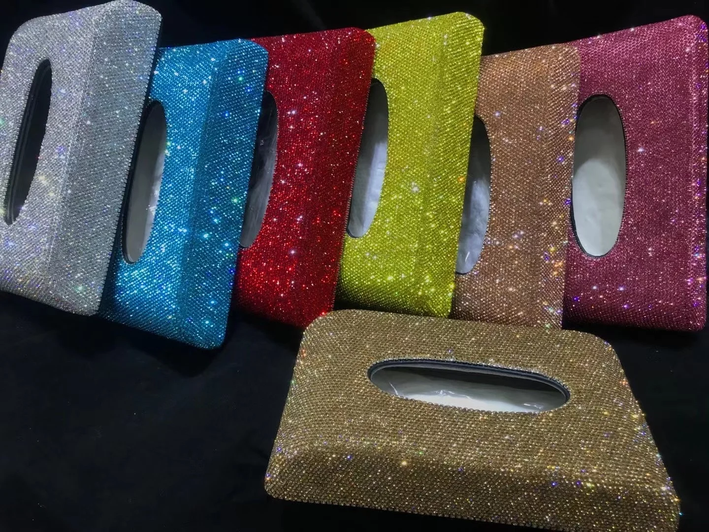 High quality paper napkin holder car interior diamond tissue box customized rhinestone boxes