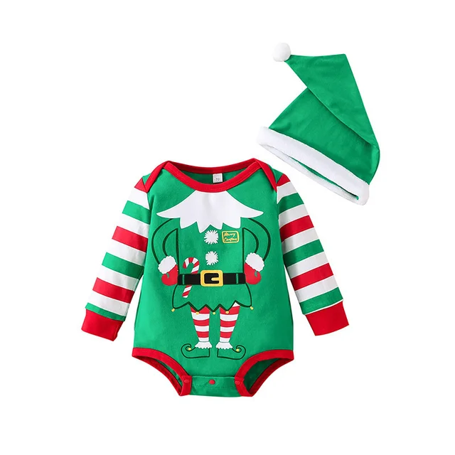 2PCS/set Baby Cute Long Sleeve Rompers Clothes Bodysuit Newborn Baby Christmas Triangle Romper