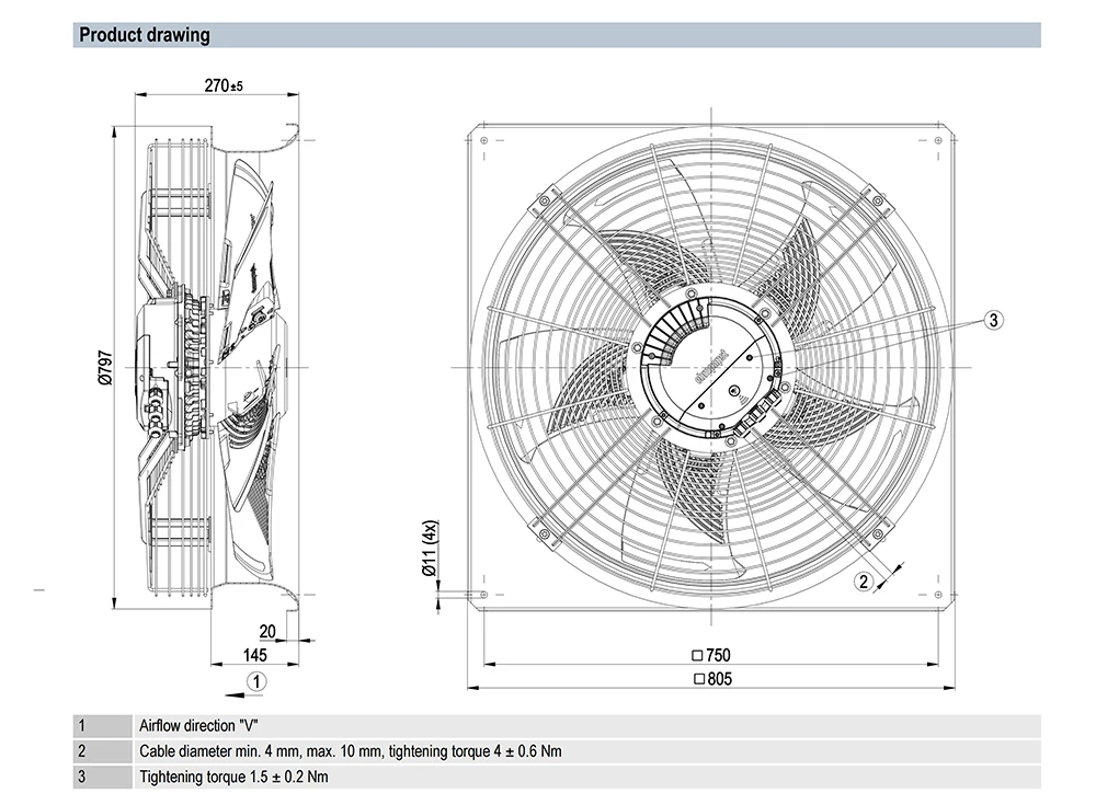 Free Standing Axial Fan, W3G630-NU33-03, 630mm, 1800RPM - detail 4