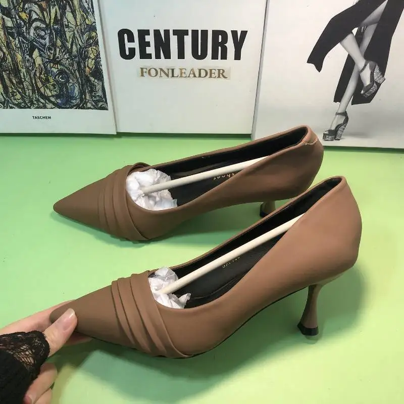 Brown Color Female Office Shoes Pumps 2025 Sexy 7CM High Low Heels for Women - Main Image