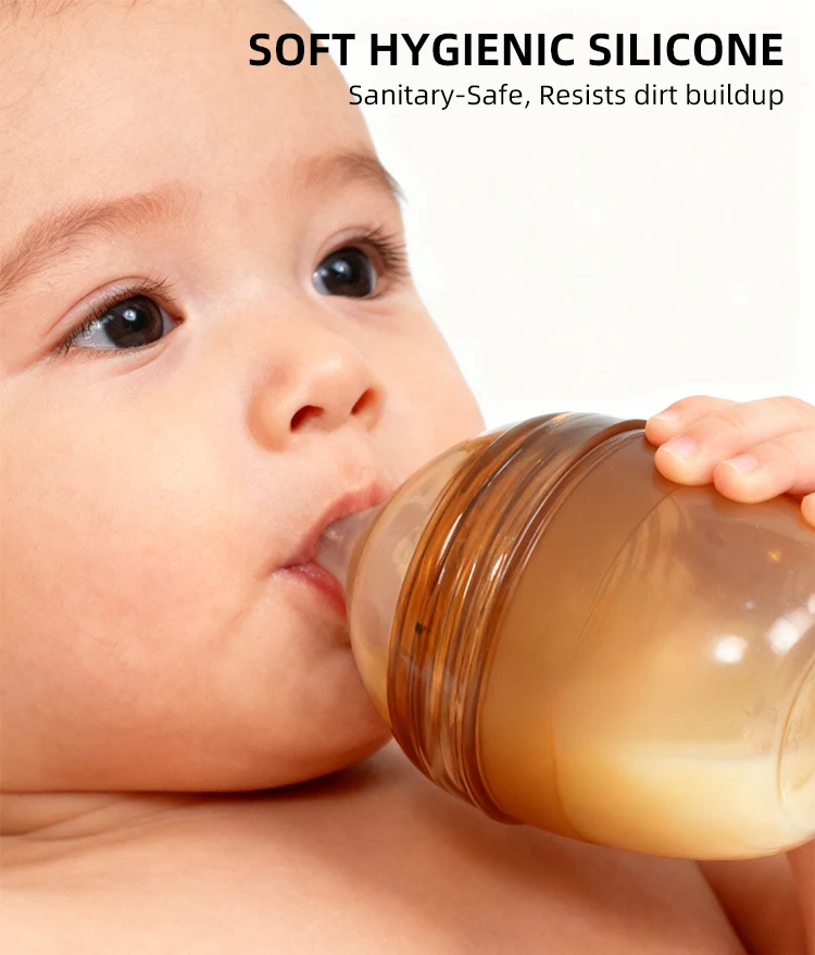 90ml BPA Free Newborn Baby Bottle 0-12 Months Solid Silicone PP Wide Mouth Nipple Feeding Design Imitates Breast Milk Bottle details
