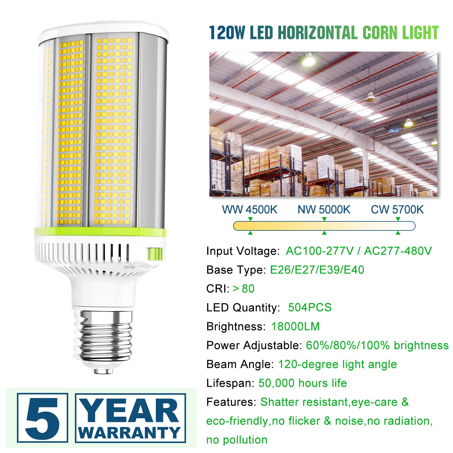 LED Corn Retrofit Fixture US Stock 80w 120w E26 E39 Horizontal Lamp Outdoor Area Lighting Parking Lot Street LED Corn Bulb Light