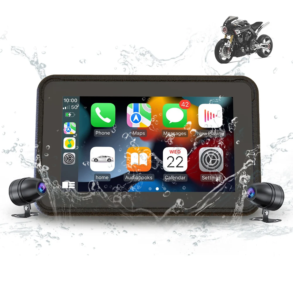Wireless Apple Carplay Motorcycle Android Auto, 5'' IPS Touch Screen for  Motorcycle GPS Navigator, IPX7 Waterproof, Dual Bluetooth, Siri/Google