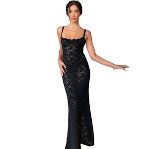 High Quality Vintage Slip Dress Breathable Satin with Lace Digital Printing Modest Style for Office Party Winter Midi Length